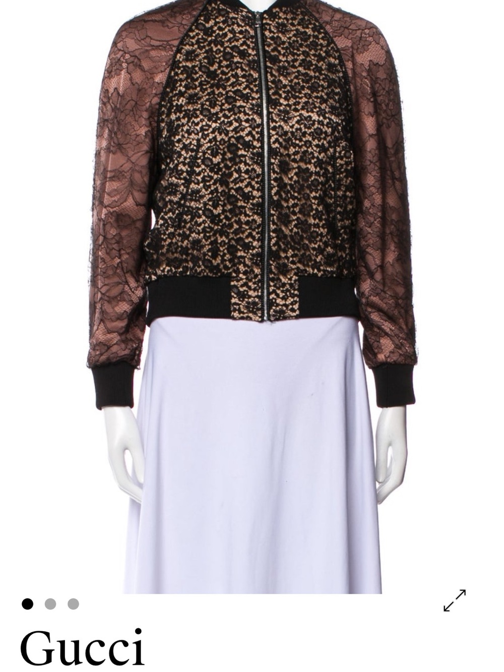 Gucci Black and Nude Lace Bomber Jacket with Sheer Sleeves